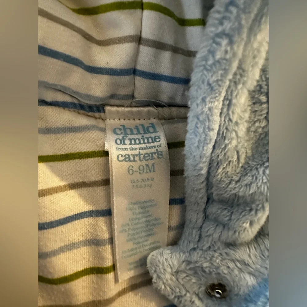 Carter’s Baby Blue Plush Bunting Pram Coat 6-9M Bear Car Hooded